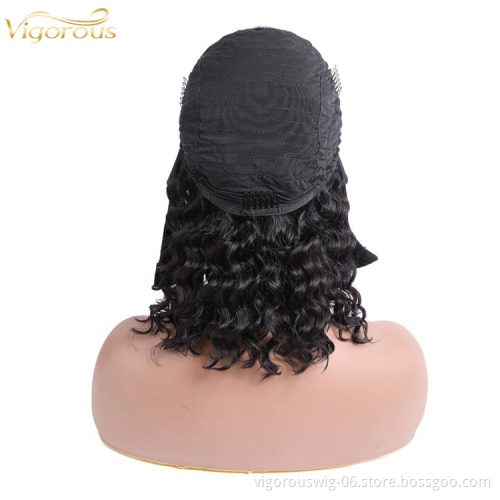 Short Water Wave Bob Brazilian Human Hair Wigs With Headband Curly for Black Women Pixie Cut Wig Black Color Wholesale Price